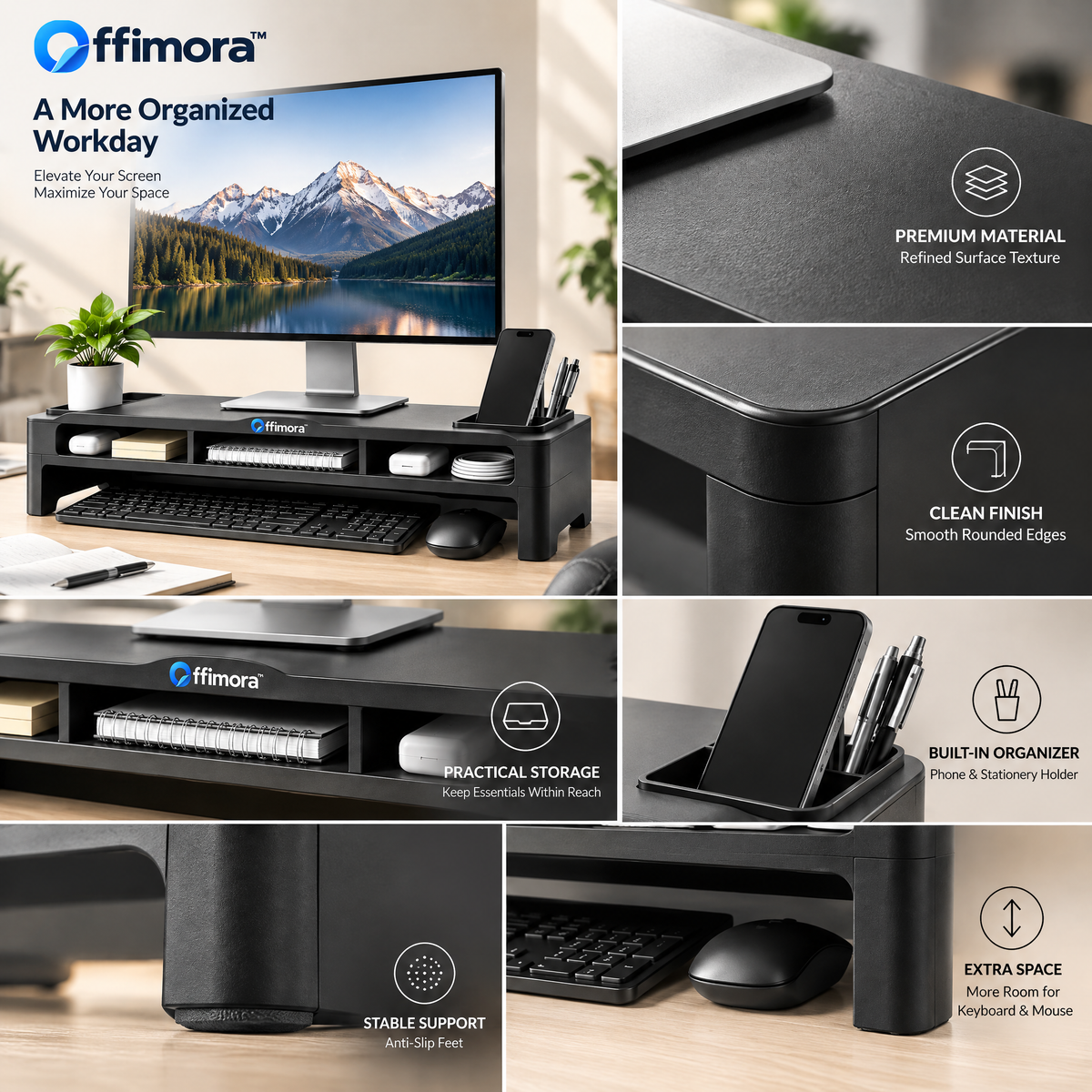 Offimora™ Monitor Riser with Desktop Storage