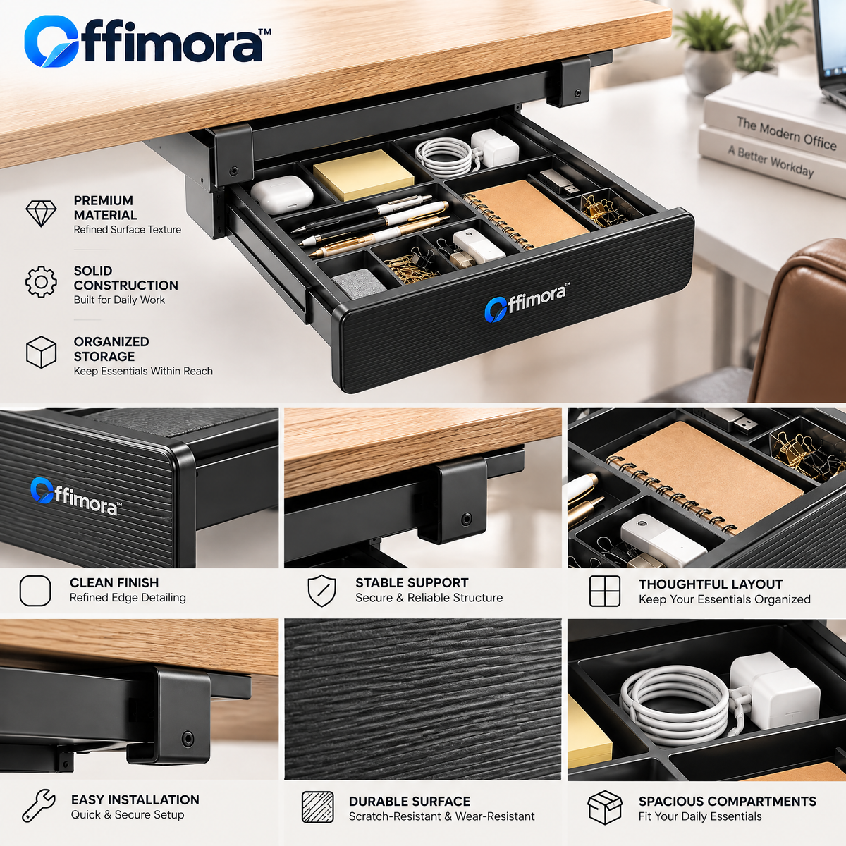 Offimora™ Under-Desk Drawer Organizer