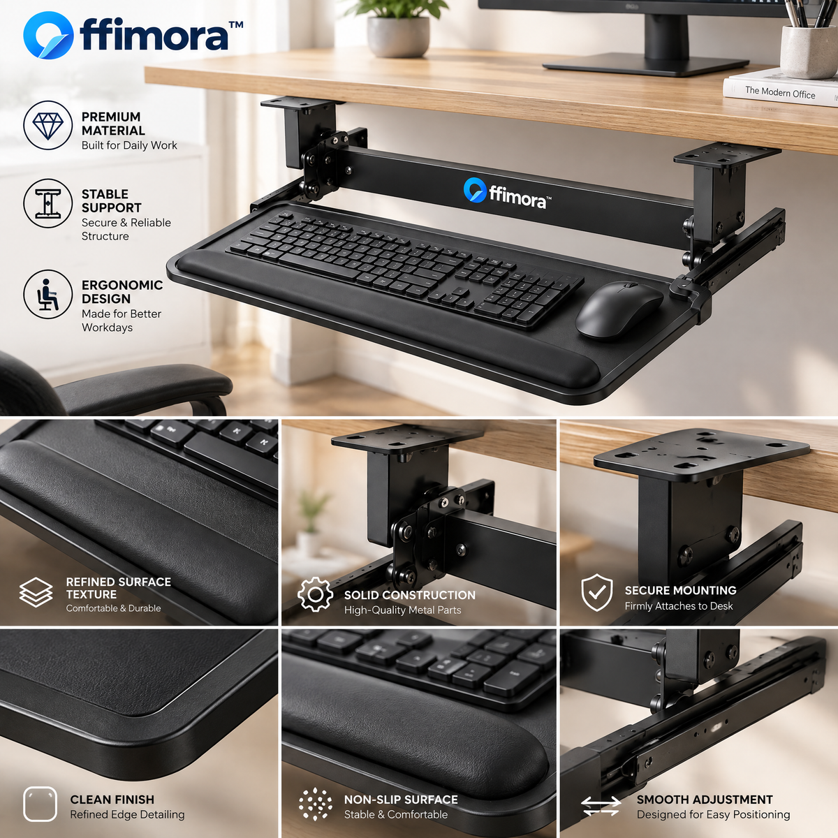 Offimora™ Adjustable Under-Desk Keyboard Tray